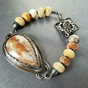 Mexican Crazy Lace Agate Sterling Silver Bangle
